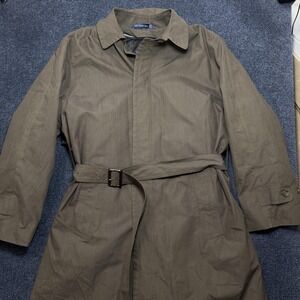 Vintage Chaps Ralph Lauren Coat Mens 40R Green Canvas Belted Trench Raincoat